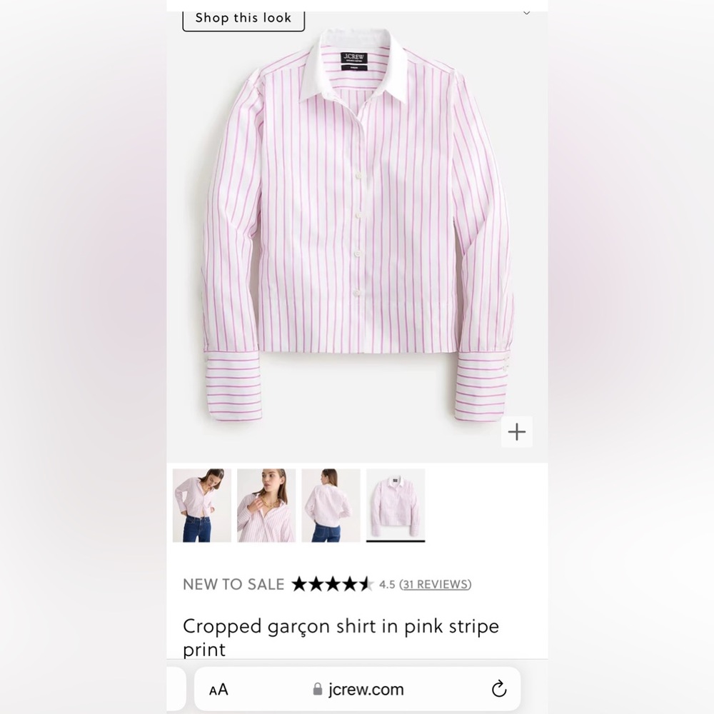 J.Crew Cropped garçon shirt in pink stripe print — 2